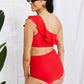 Marina West Swim Seaside Romance Ruffle One-Shoulder Bikini in Red