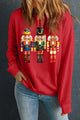 Nutcracker Printed Round Neck Long Sleeve Sweatshirt Deep Red