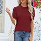 Frill Mock Neck Short Sleeve Eyelet Blouse