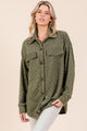 BOMBOM Checkered Button Down Dropped Shoulder Shacket Moss