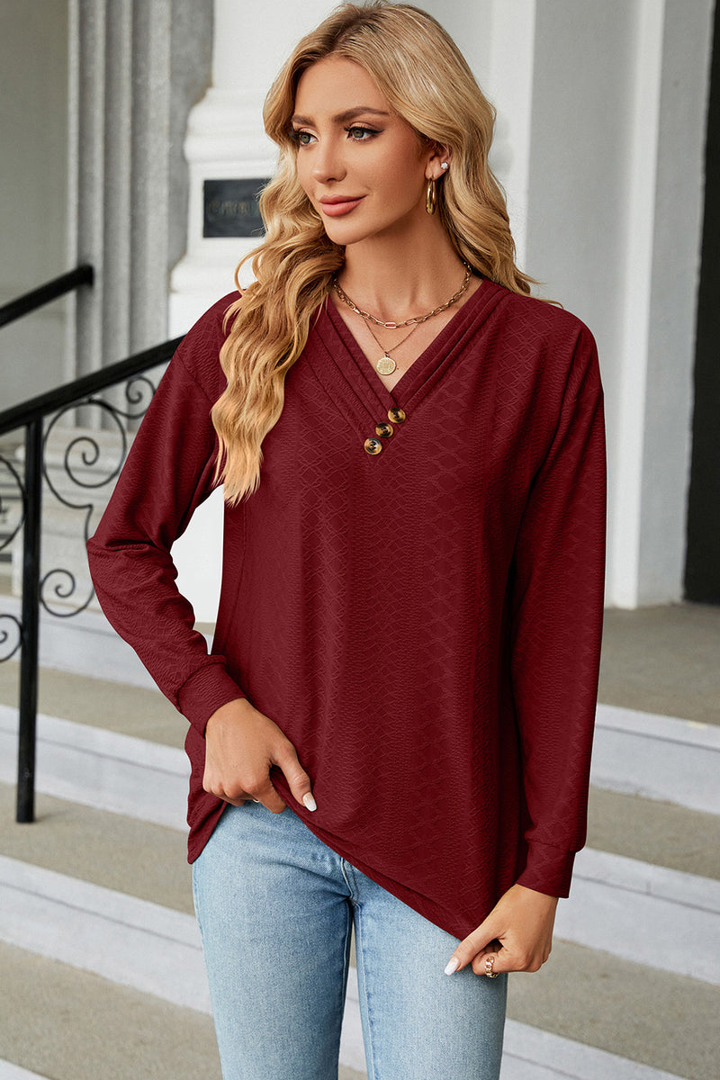 V-Neck Long Sleeve T-Shirt Burgundy