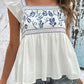 Tied Embroidered Ruffled Square Neck Cap Sleeve Blouse