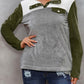 Shiny Color Block Collared Sweatshirt with Pockets