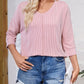 Lovelet Textured Round Neck Three-Quarter Sleeve Blouse