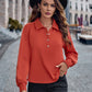 Collared Neck Raglan Sleeve Buttoned Blouse