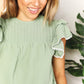 Perfee Pleated Detail Flutter Sleeve Blouse