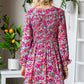 Floral Smocked V-Neck Flounce Sleeve Dress