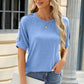 Round Neck Buttoned Short Sleeve T-Shirt