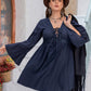 Plus Size Tie Front V-Neck Flare Sleeve Dress