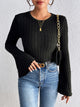 Honey Round Neck Flare Sleeve T-Shirt Black