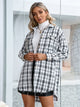 Ivy Lane Plaid Pocketed Button Up Dropped Shoulder Jacket White