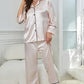 Contrast Piping Button-Up Top and Pants Pajama Set