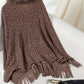 Fringe Leopard Open Front Long Sleeve Poncho