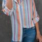 Striped Button-Up Curved Hem Shirt with Breast Pocket