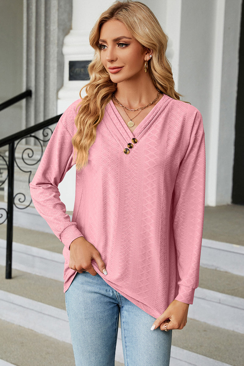 V-Neck Long Sleeve T-Shirt Blush Pink