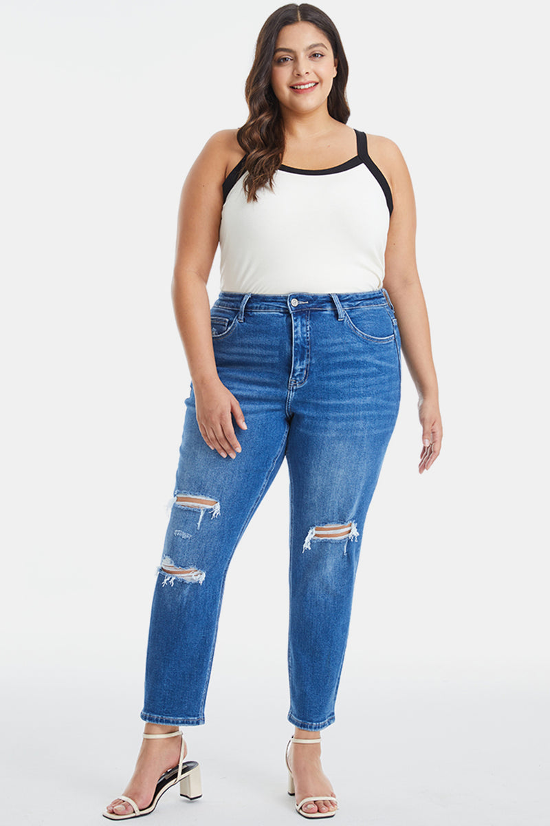 BAYEAS Full Size Distressed High Waist Mom Jeans