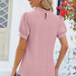 Frill Mock Neck Short Sleeve Eyelet Blouse