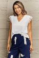 Perfee V-Neck Lace Trim Tank Top White