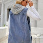 Drawstring Hooded Sleeveless Denim Top with Pockets