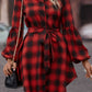 Plaid Tie Waist Balloon Sleeve Mini Dress