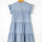 Ruffled Round Neck Cap Sleeve Denim Dress