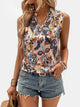 Printed Notched Sleeveless Top Tan