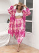 Printed Open Front Top and Pants Set Hot Pink