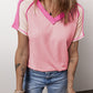 Color Block V-Neck Short Sleeve T-Shirt