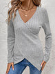 Perfee Surplice Long Sleeve T-Shirt Light Gray