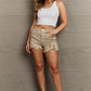 RISEN Katie Full Size High Waisted Distressed Shorts in Sand