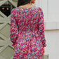 Floral Smocked V-Neck Flounce Sleeve Dress