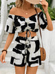 Drawstring Off-Shoulder Top and Shorts Set Black Apricot