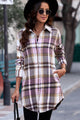Plaid Button-Up Longline Shirt Jacket Blush Pink