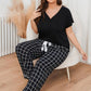 Plus Size V-Neck Top and Plaid Pants Lounge Set