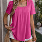 Mandy Ruched Square Neck Short Sleeve Blouse