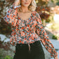 Floral Tied Flounce Sleeve Peplum Blouse