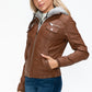 YMI Removable Faux Layered Multi-Pocket Jacket with Fuzzy Hood