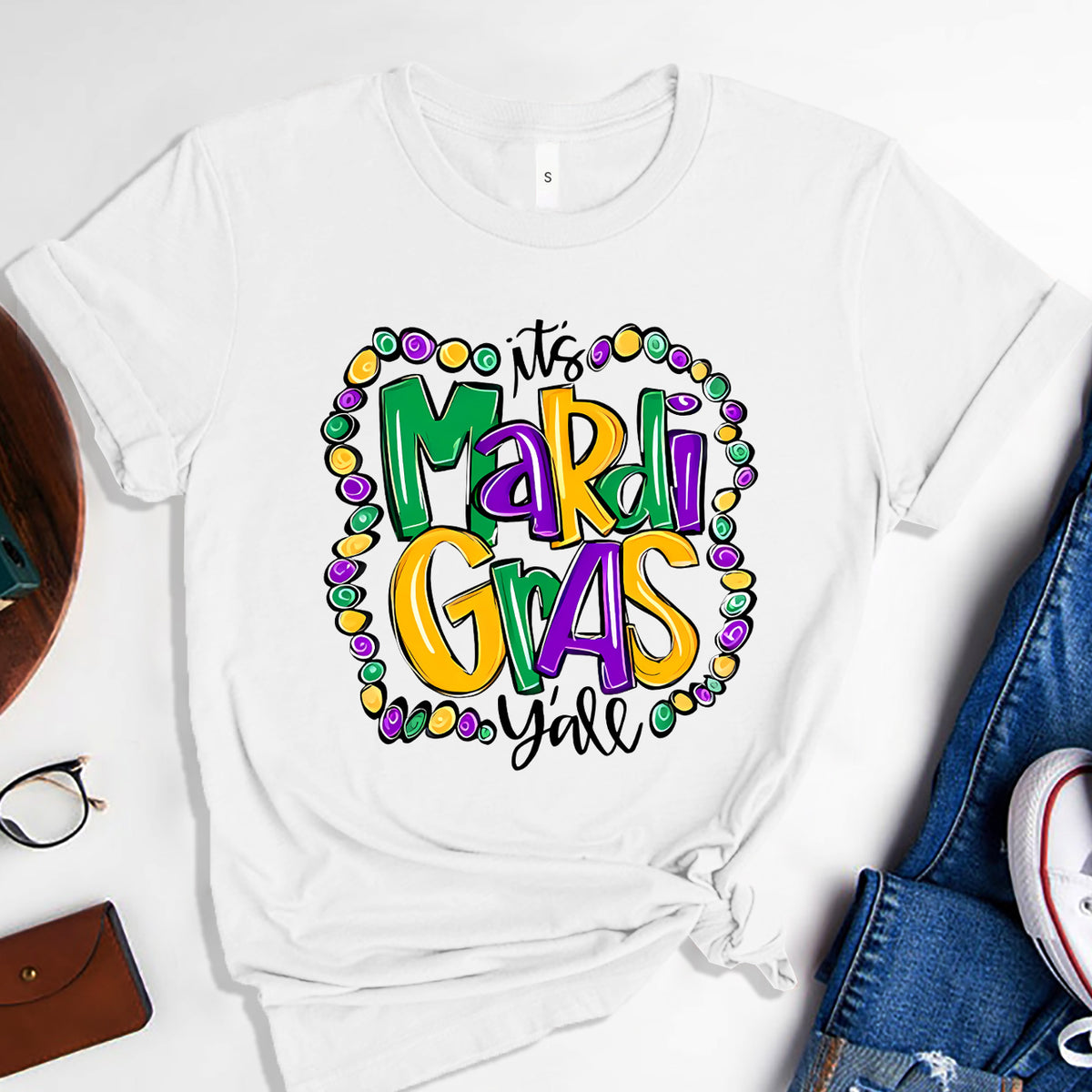 IT'S MARDI GRAS Y'ALL Round Neck T-Shirt White