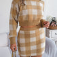 Plaid Round Neck Top and Skirt Sweater Set