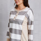 Striped Exposed Seam Buttoned T-Shirt