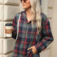 Drawstring Plaid Hooded Long Sleeve Top