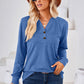 V-Neck Buttoned Long Sleeve Blouse