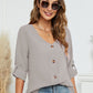 Roll-Tap Long Sleeve V-Neck Buttoned Blouse