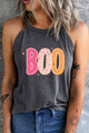 Round Neck Sleeveless BOO Graphic Tank Top Charcoal