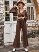 Tied Flare Sleeve Top and Pants Set Mocha