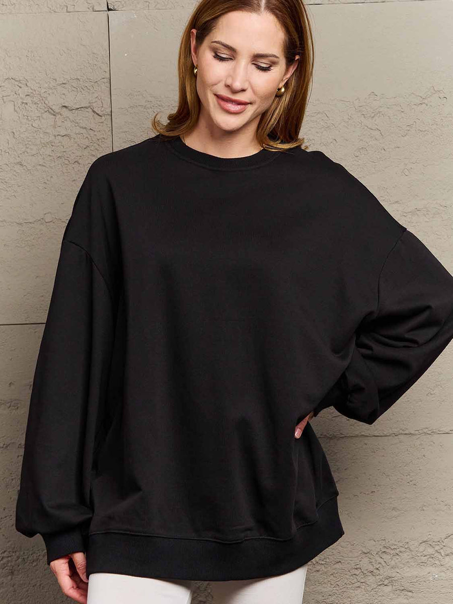 Simply Love Full Size Dropped Shoulder Sweatshirt Black