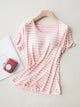 Striped Round Neck Short Sleeve T-Shirt with Bra Pale Blush