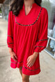 Notched Balloon Sleeve Dress Deep Red