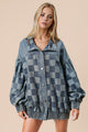 Double Take Checkered Button Up Denim Jacket Medium