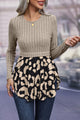Ivy Lane Leopard Peplum Round Neck Blouse Beige